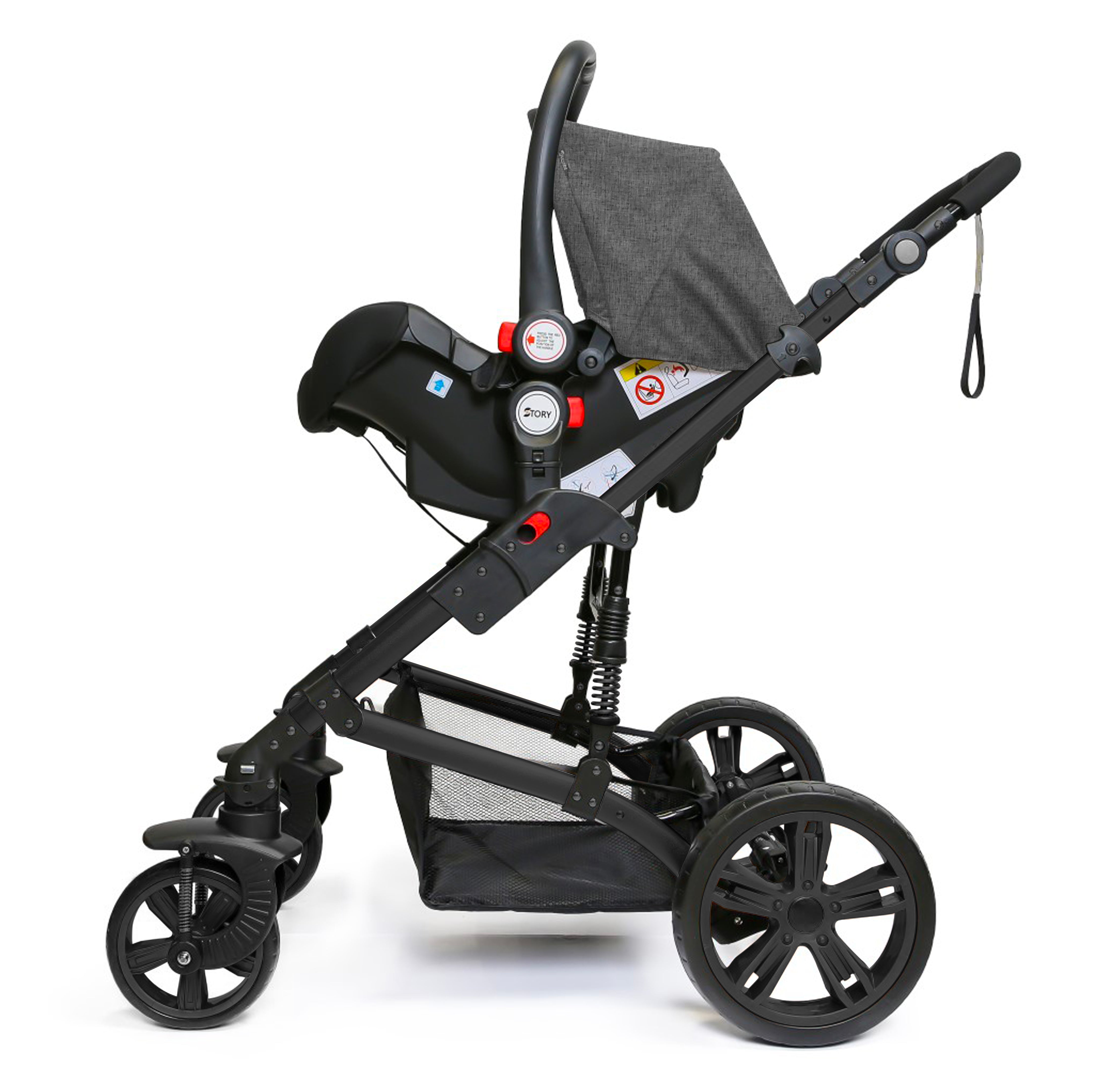 TEKNUM 3In1 Pram Stroller | Sleeping Bassinet | Extra Wide Seat | Wide Canopy | 360° Rotating Wheels | Fully Reclinable | Car Seat Compatible | Coffee Holder | Spill Proof Mat | Newborn Baby | 0 - 3 Years + Car Seat - Black