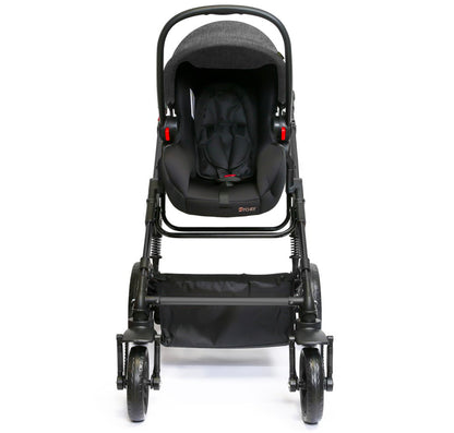 TEKNUM 3In1 Pram Stroller | Sleeping Bassinet | Extra Wide Seat | Wide Canopy | 360° Rotating Wheels | Fully Reclinable | Car Seat Compatible | Coffee Holder | Spill Proof Mat | Newborn Baby | 0 - 3 Years + Car Seat - Black