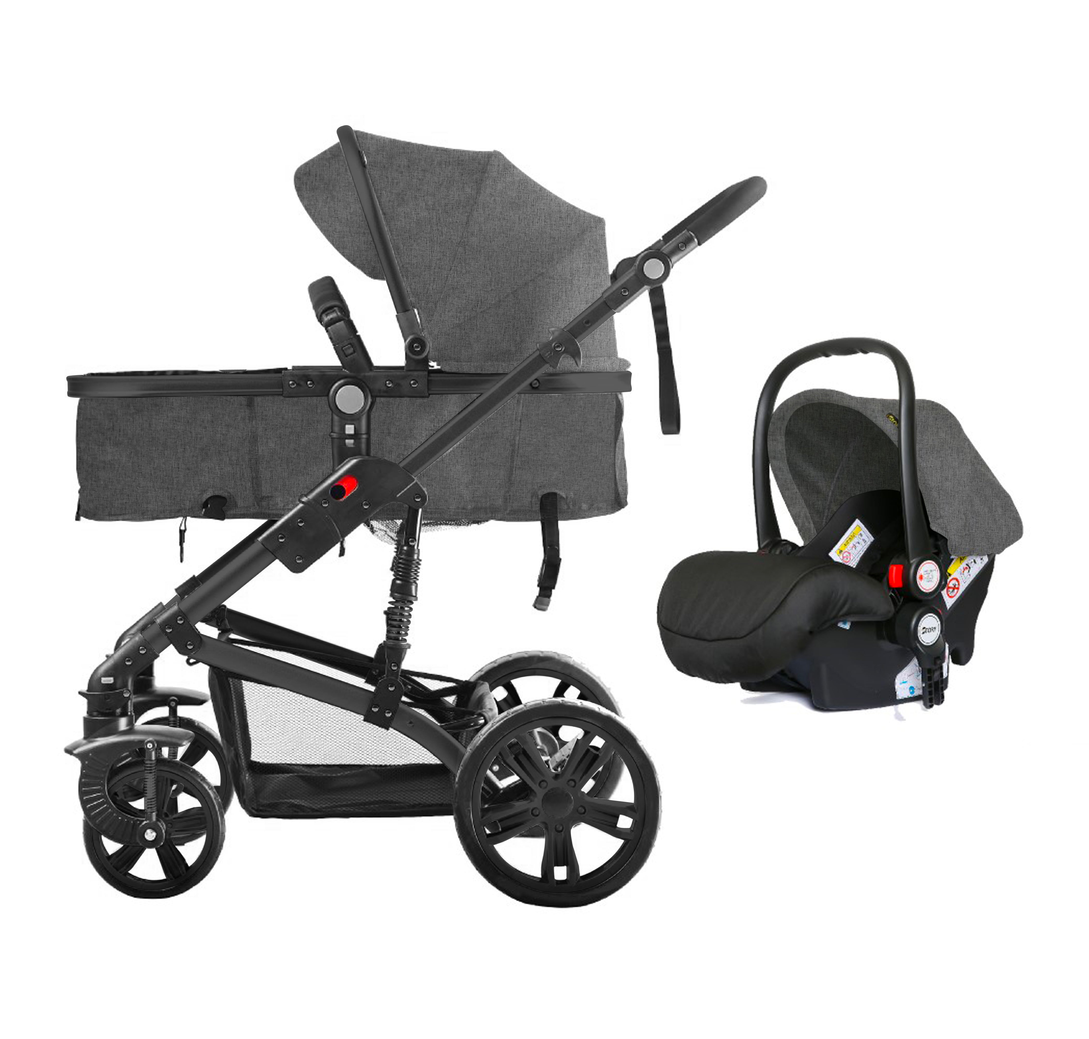 TEKNUM 3In1 Pram Stroller | Sleeping Bassinet | Extra Wide Seat | Wide Canopy | 360° Rotating Wheels | Fully Reclinable | Car Seat Compatible | Coffee Holder | Spill Proof Mat | Newborn Baby | 0 - 3 Years + Infant Car Seat Bundle - Space Grey