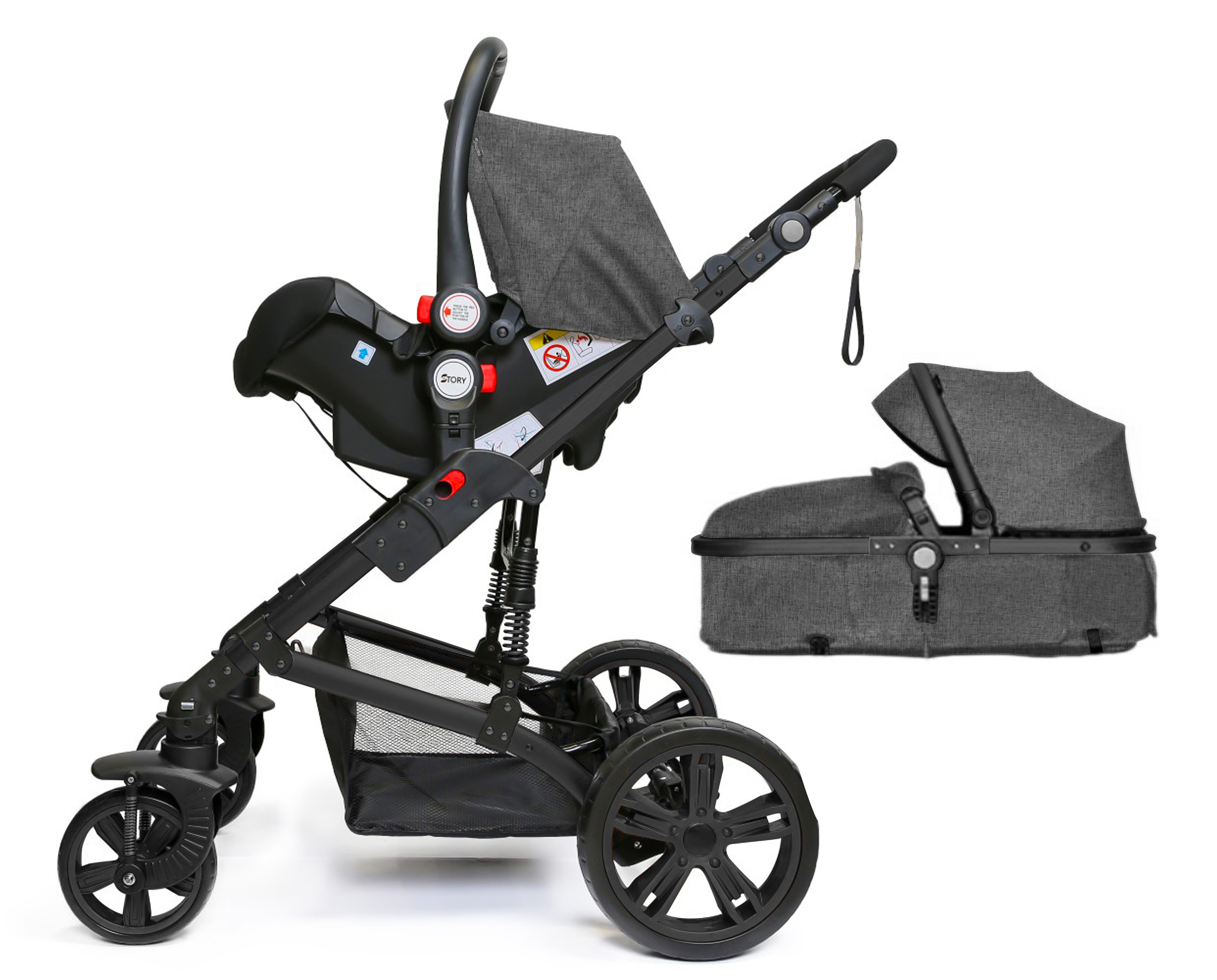 TEKNUM 3In1 Pram Stroller | Sleeping Bassinet | Extra Wide Seat | Wide Canopy | 360° Rotating Wheels | Fully Reclinable | Car Seat Compatible | Coffee Holder | Spill Proof Mat | Newborn Baby | 0 - 3 Years + Infant Car Seat Bundle - Space Grey