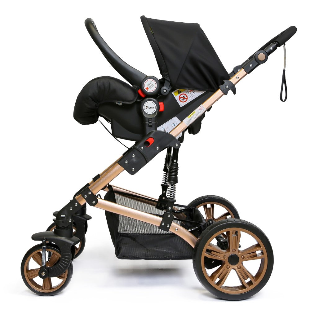 TEKNUM 3In1 Pram Stroller | Sleeping Bassinet | Extra Wide Seat | Wide Canopy | 360° Rotating Wheels | Fully Reclinable | Car Seat Compatible | Coffee Holder | Spill Proof Mat | Newborn Baby | 0 - 3 Years | Wine + Infant Car Seat