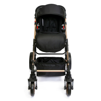 TEKNUM 3In1 Pram Stroller | Sleeping Bassinet | Extra Wide Seat | Wide Canopy | 360° Rotating Wheels | Fully Reclinable | Car Seat Compatible | Coffee Holder | Spill Proof Mat | Newborn Baby | 0 - 3 Years | Wine + Infant Car Seat