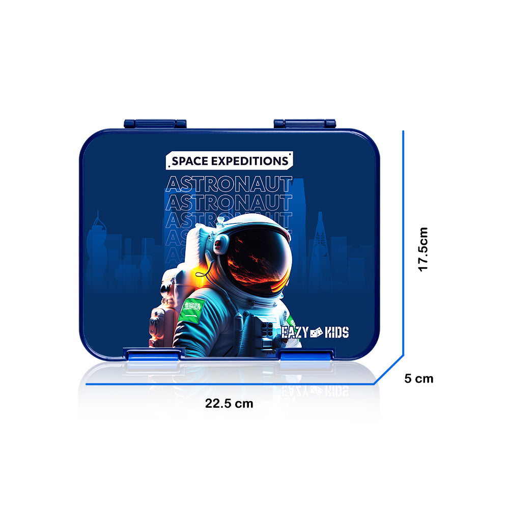 EAZY KIDS 6 & 4 Convertible Bento Lunch Box with Sandwich Cutter Set - Space KSA Blue