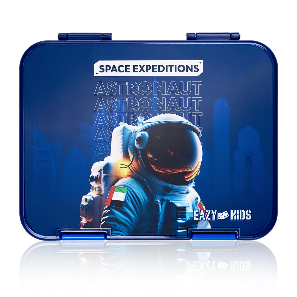 EAZY KIDS 4 & 6 Convertible Bento Lunch Box with Sandwich Cutter Set - Space UAE Blue