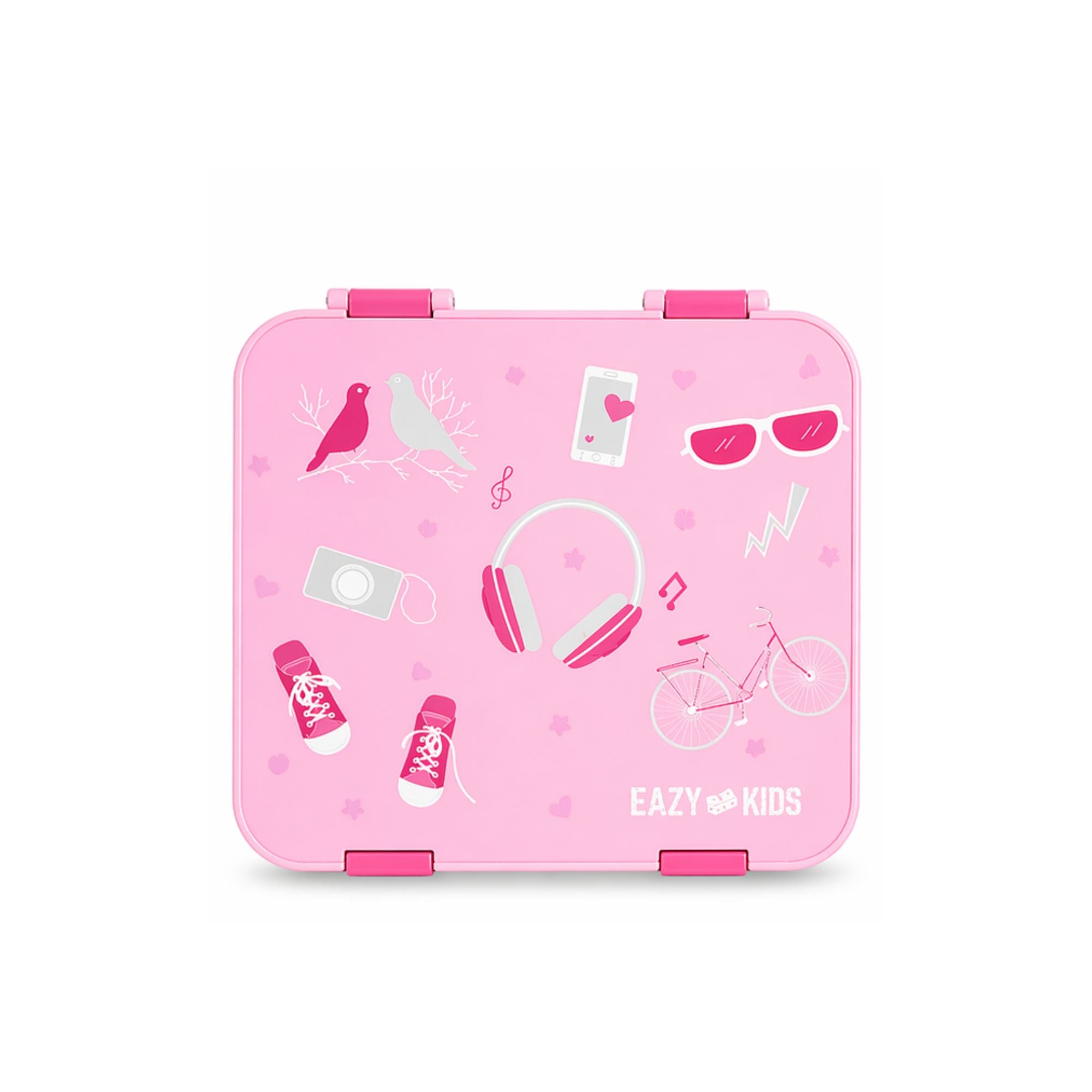Eazy Kids 6 & 4 Convertible Bento Lunch Box w/Steel Spoon & Fork Set - Life Pink