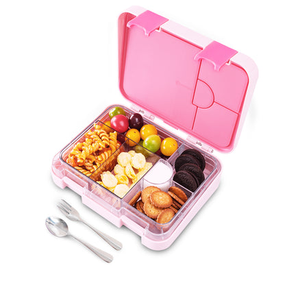 Eazy Kids Personalized 6 & 4 Convertible Bento Lunch Box w/Steel Spoon & Fork Set - Life Pink