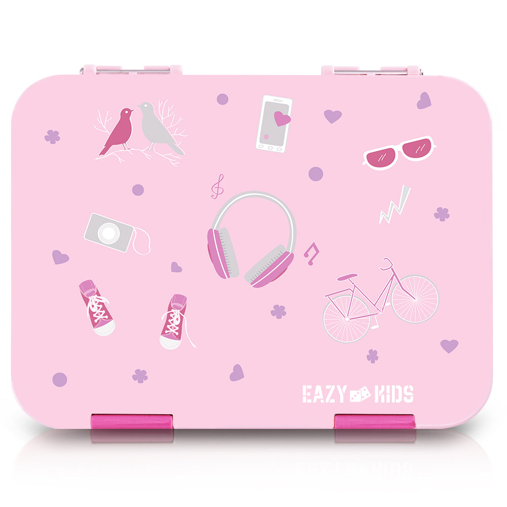 Eazy Kids Personalized 6 & 4 Convertible Bento Lunch Box w/Steel Spoon & Fork Set - Life Pink