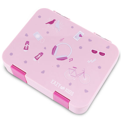 Eazy Kids Personalized 6 & 4 Convertible Bento Lunch Box w/Steel Spoon & Fork Set - Life Pink