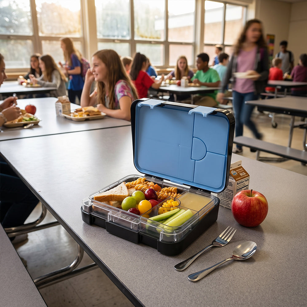 EAZY KIDS Personalized 6 & 4 Convertible Bento Lunch Box w/Steel Spoon & Fork Set and Alphabets Sticker - Car Racing Blue (Copy)