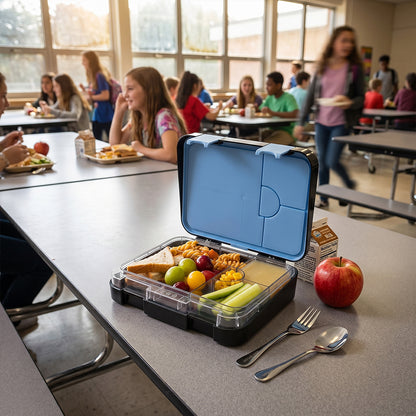EAZY KIDS Personalized 6 & 4 Convertible Bento Lunch Box w/Steel Spoon & Fork Set and Alphabets Sticker - Car Racing Blue (Copy)