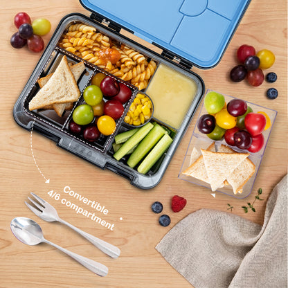 EAZY KIDS Personalized 6 & 4 Convertible Bento Lunch Box w/Steel Spoon & Fork Set and Alphabets Sticker - Car Racing Blue (Copy)