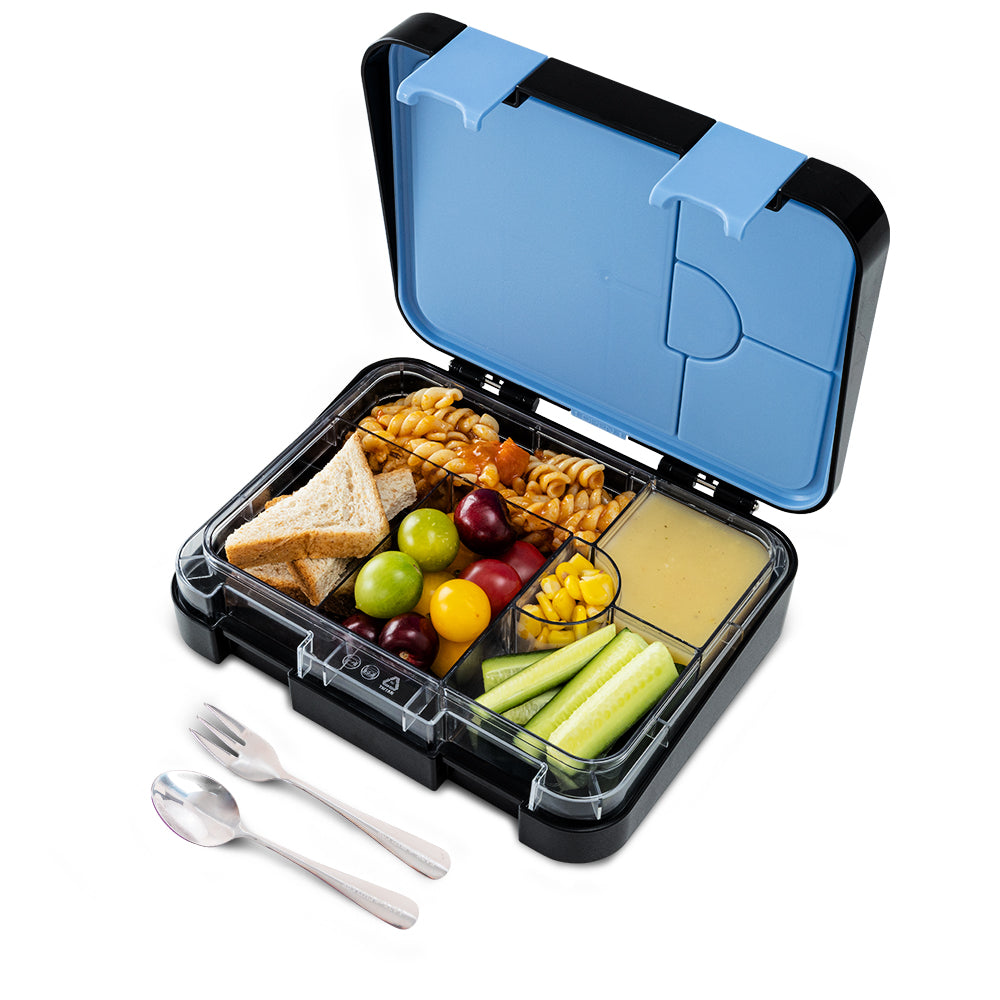 EAZY KIDS Personalized 6 & 4 Convertible Bento Lunch Box w/Steel Spoon & Fork Set and Alphabets Sticker - Car Racing Blue (Copy)