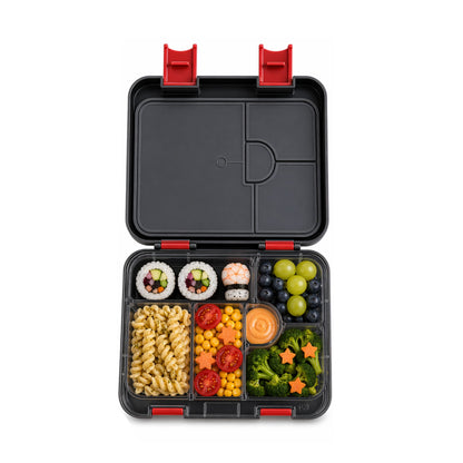 Eazy Kids 6 & 4 Convertible Bento Lunch Box w/Steel Spoon & Fork Set - Football Black