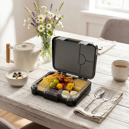 Eazy Kids Personalized 6 & 4 Convertible Bento Lunch Box w/Steel Spoon & Fork Set - Football Black