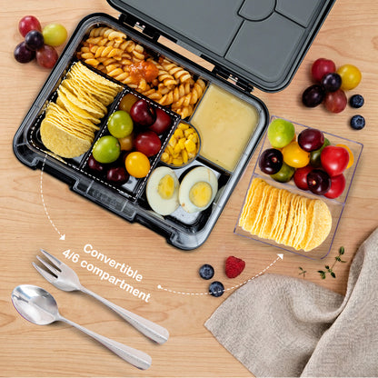 Eazy Kids Personalized 6 & 4 Convertible Bento Lunch Box w/Steel Spoon & Fork Set - Football Black