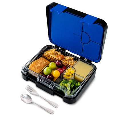 Eazy Kids Personalized 6 & 4 Convertible Bento Lunch Box w/Steel Spoon & Fork Set - Gamer Black