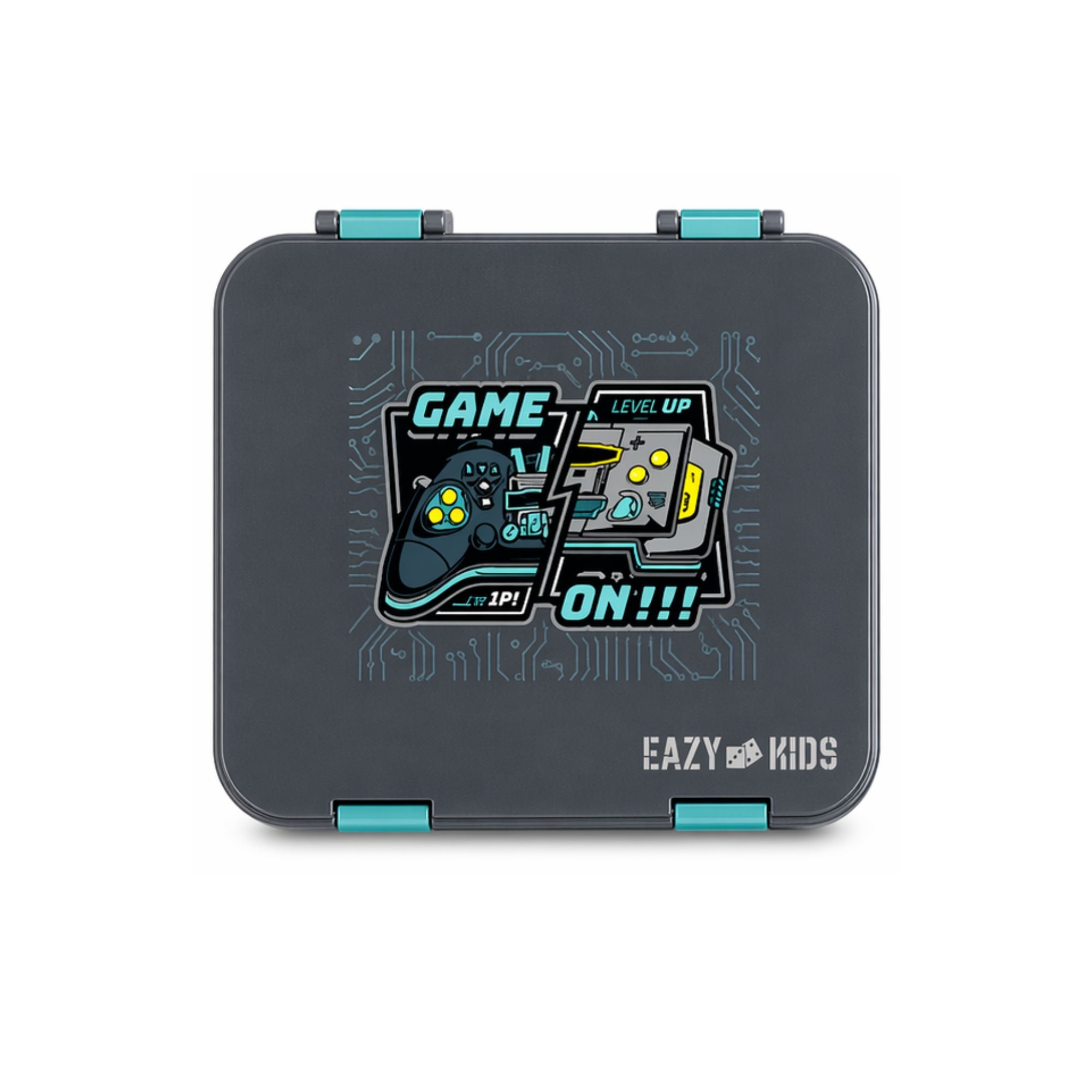 Eazy Kids 6 & 4 Convertible Bento Lunch Box w/Steel Spoon & Fork Set - Game ON Grey