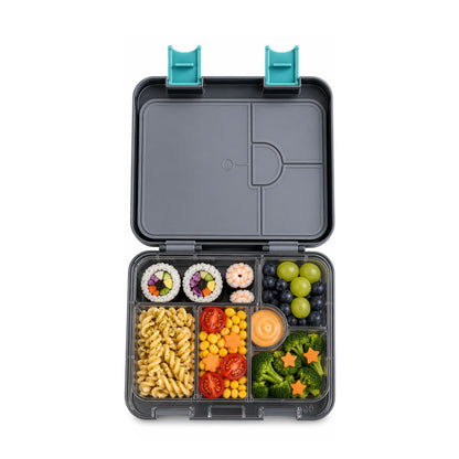 Eazy Kids 6 & 4 Convertible Bento Lunch Box w/Steel Spoon & Fork Set - Game ON Grey
