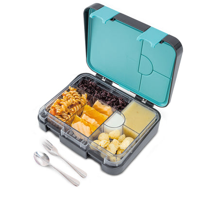 Eazy Kids Personalized 6 & 4 Convertible Bento Lunch Box w/Steel Spoon & Fork Set - Game ON Grey