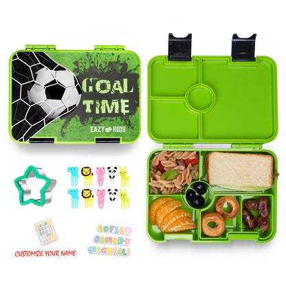 EAZY KIDS 6 & 4 Convertible Bento Lunch Box wt Sandwich Cutter Set - Goal Time