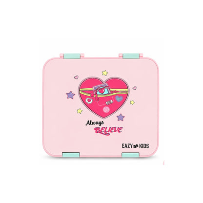 Eazy Kids 6 & 4 Convertible Bento Lunch Box w/Steel Spoon & Fork Set - Always Believe Pink