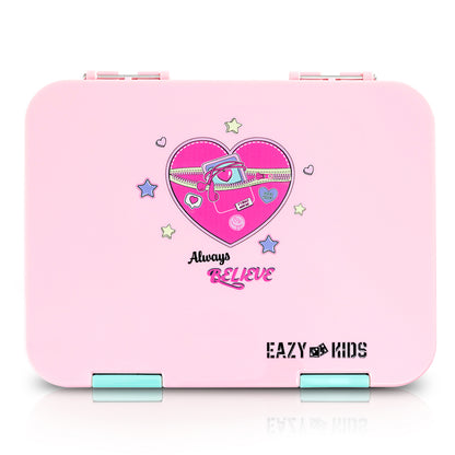 Eazy Kids 6 & 4 Convertible Bento Lunch Box w/Steel Spoon & Fork Set - Always Believe Pink