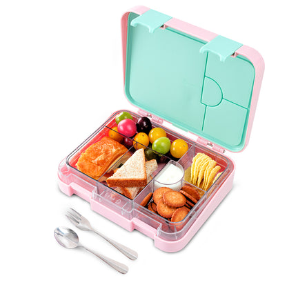 Eazy Kids Personalized 6 & 4 Convertible Bento Lunch Box w/Steel Spoon & Fork Set - Always Believe Pink
