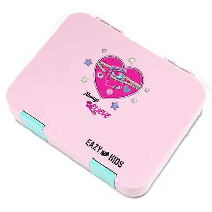 Eazy Kids Personalized 6 & 4 Convertible Bento Lunch Box w/Steel Spoon & Fork Set - Always Believe Pink