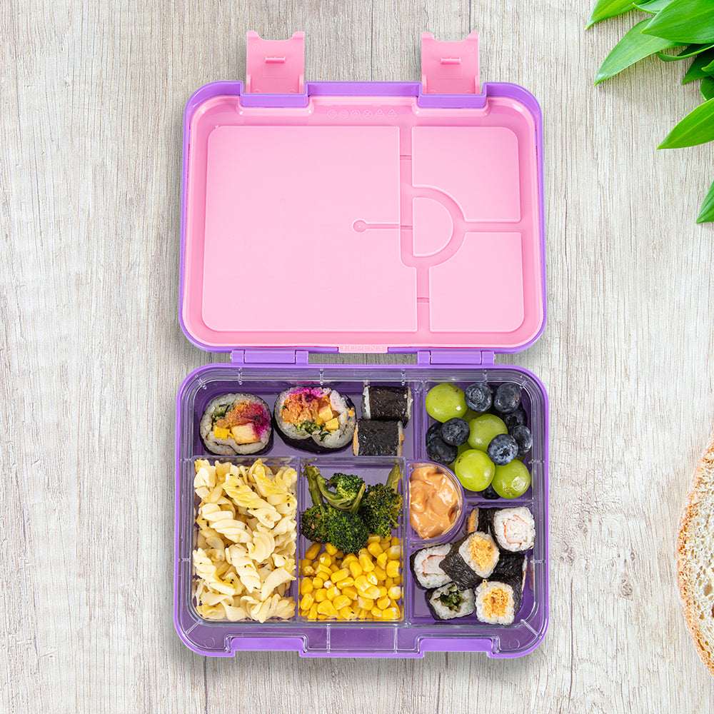 EAZY KIDS 6 & 4 Convertible Bento Lunch Box w/Steel Spoon & Fork Set and Alphabets Sticker - Butterfly Purple