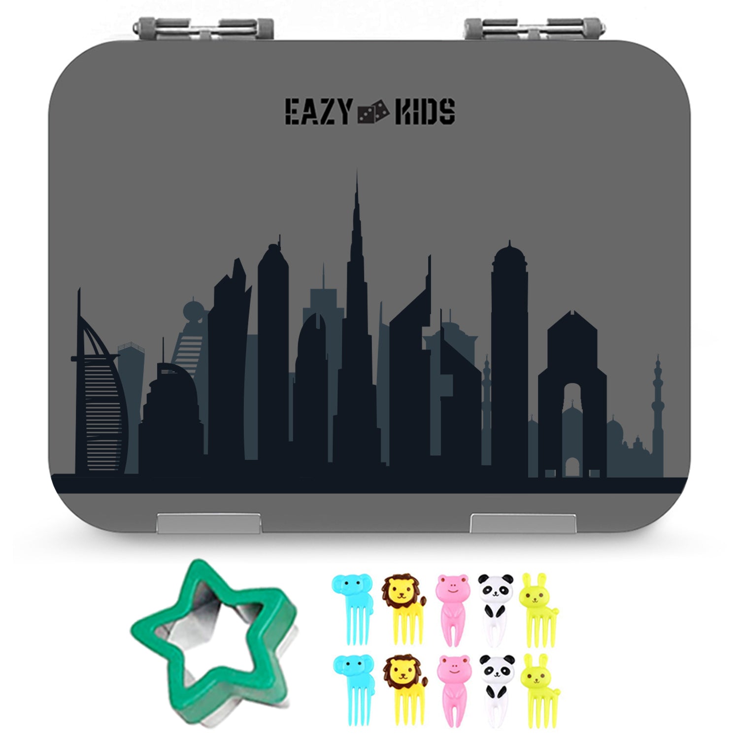 EAZY KIDS 6 & 4 Convertible Bento Lunch Box - Skyline Grey