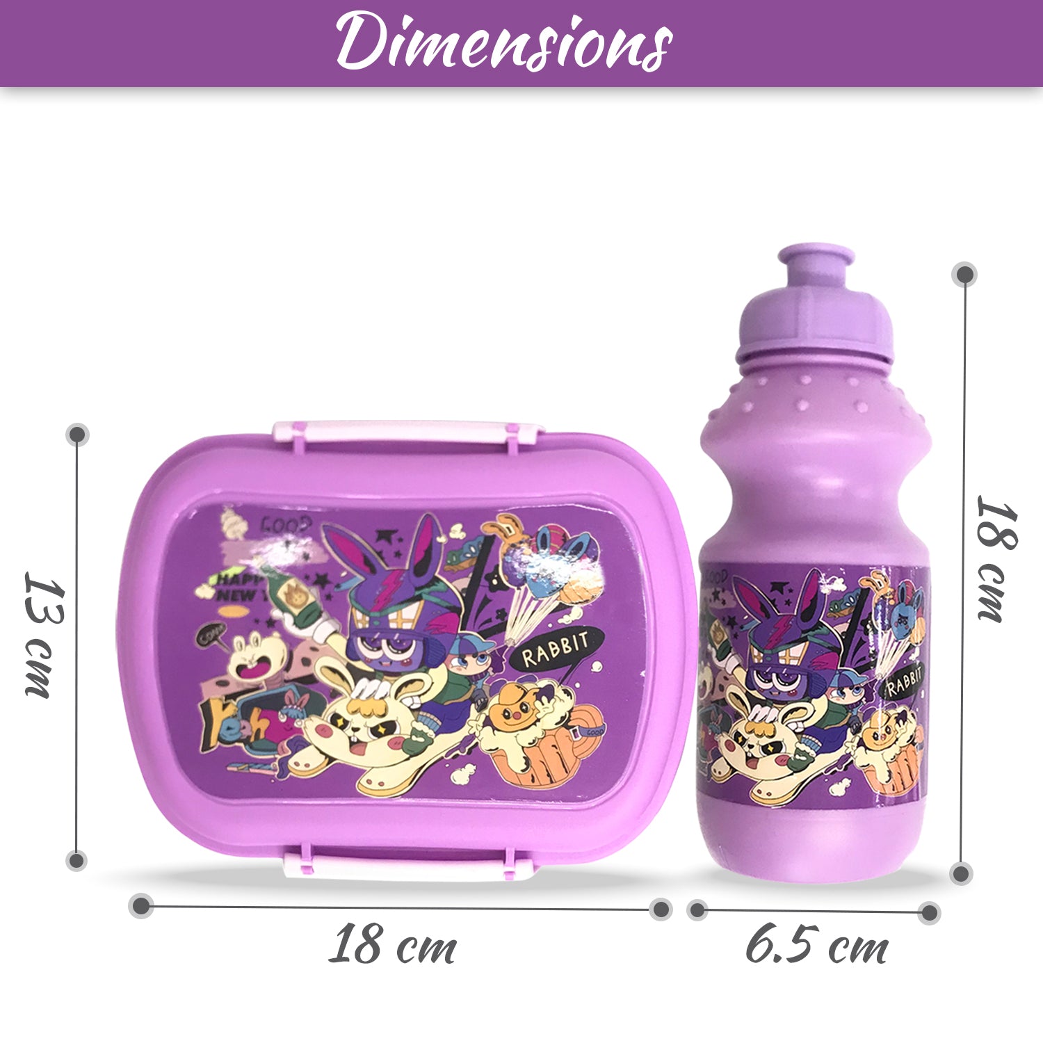 EAZY KIDS - Set of 2 - Lunch Box & Water Bottle - Rabbit Purple