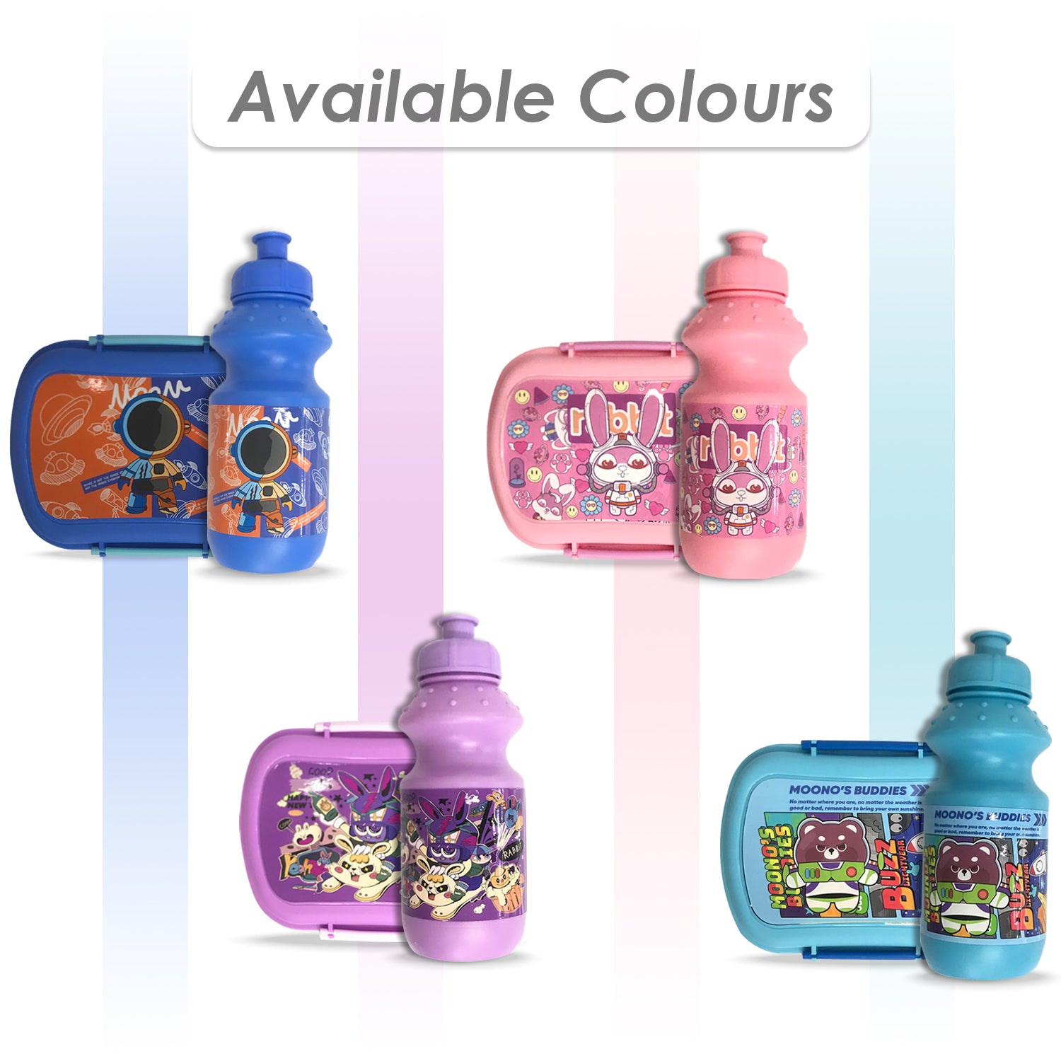 EAZY KIDS - Set of 2 - Lunch Box & Water Bottle - Rabbit Purple