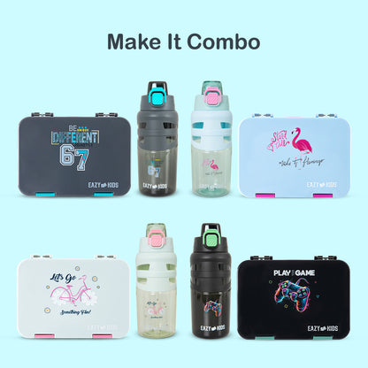 Eazy Kids 4 Compartment Bento Lunch Box – Leakproof BPA Free Food Container for Kids, Urban Grey
