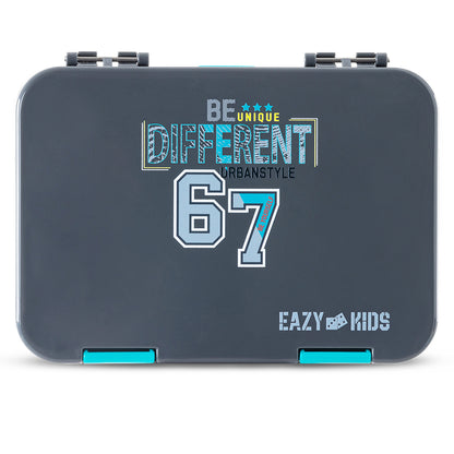 Eazy Kids 4 Compartment Bento Lunch Box – Leakproof BPA Free Food Container for Kids, Urban Grey