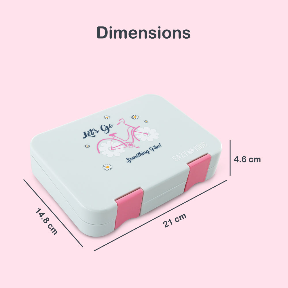 Eazy Kids 4 Compartment Bento Lunch Box – Leakproof BPA Free Food Container for Kids, Bicycle Mint