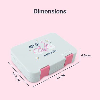 Eazy Kids 4 Compartment Bento Lunch Box – Leakproof BPA Free Food Container for Kids, Bicycle Mint