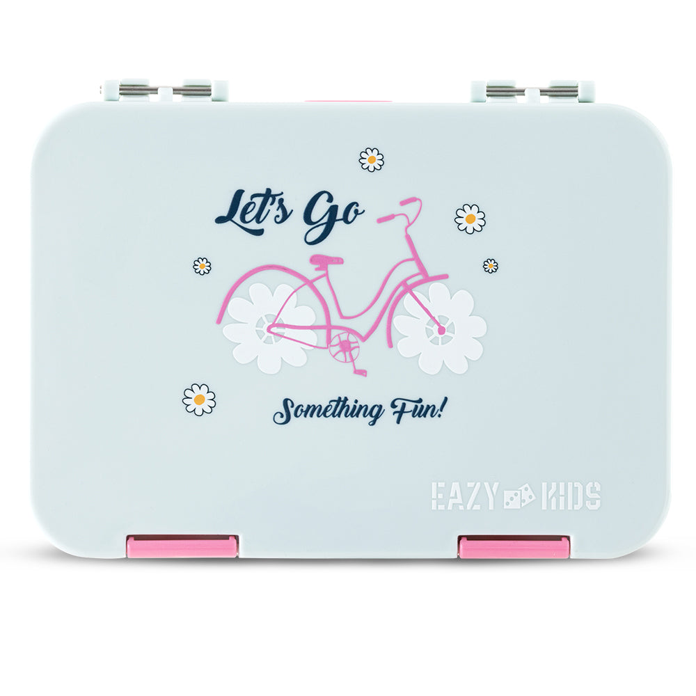 Eazy Kids 4 Compartment Bento Lunch Box – Leakproof BPA Free Food Container for Kids, Bicycle Mint
