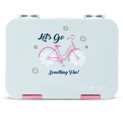 Eazy Kids 4 Compartment Bento Lunch Box – Leakproof BPA Free Food Container for Kids, Bicycle Mint