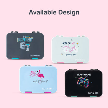 Eazy Kids Personalized 4 Compartment Bento Lunch Box ‚Äì Leakproof BPA Free Food Container for Kids, Bicycle Mint
