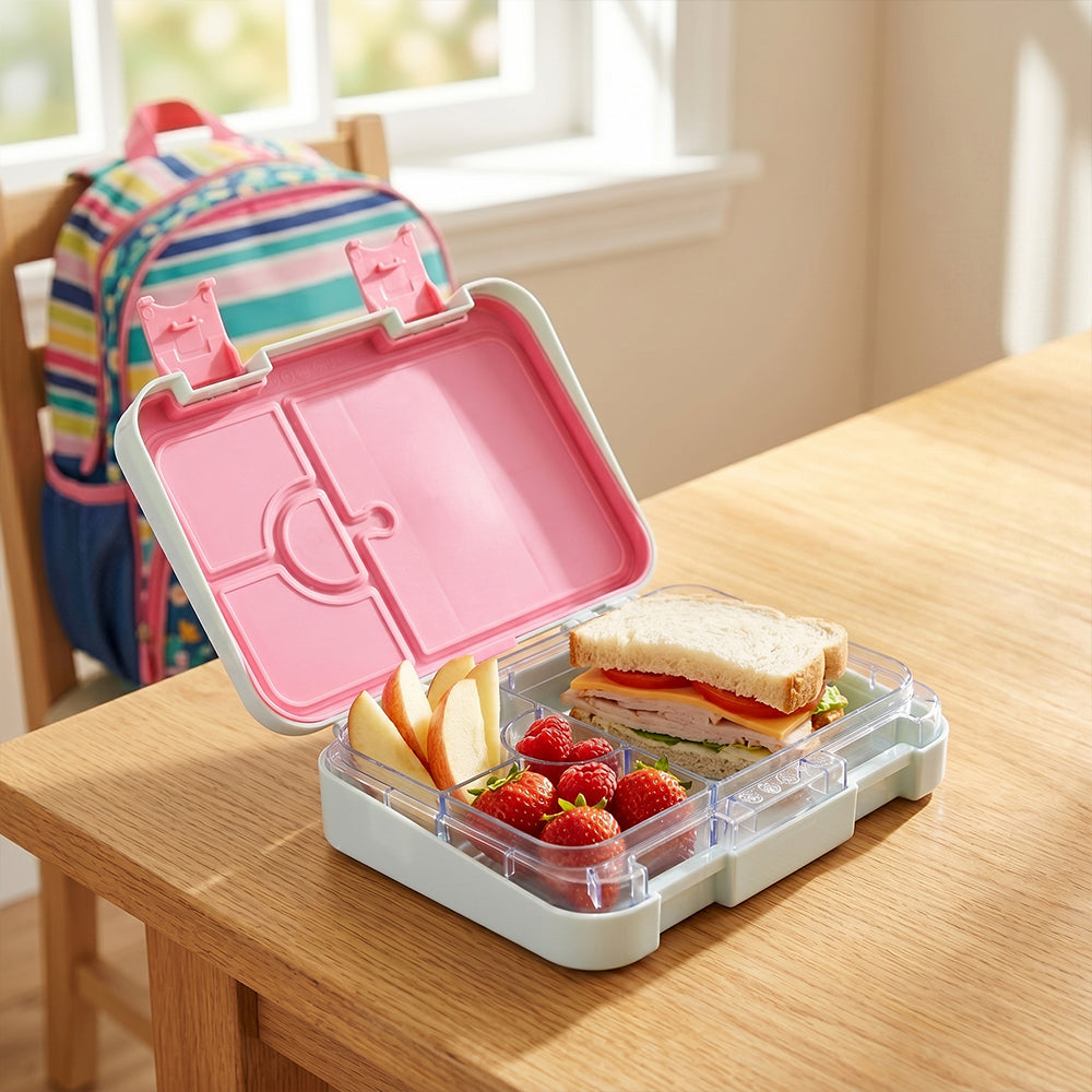 Eazy Kids Personalized 4 Compartment Bento Lunch Box ‚Äì Leakproof BPA Free Food Container for Kids, Bicycle Mint
