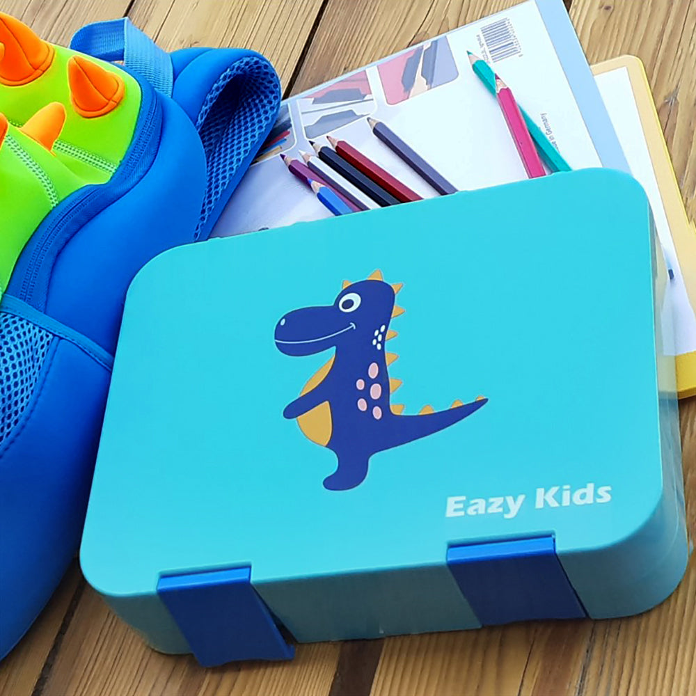 EAZY KIDS 4 Compartment Bento Lunch Box - Dino Blue