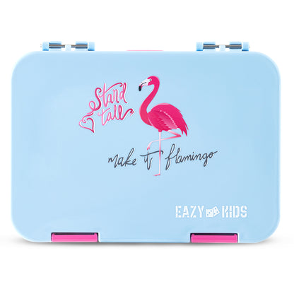 Eazy Kids 4 Compartment Bento Lunch Box – Leakproof BPA Free Food Container for Kids,  Flamingo Aqua