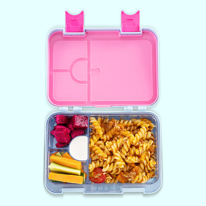 Eazy Kids 4 Compartment Bento Lunch Box – Leakproof BPA Free Food Container for Kids,  Flamingo Aqua