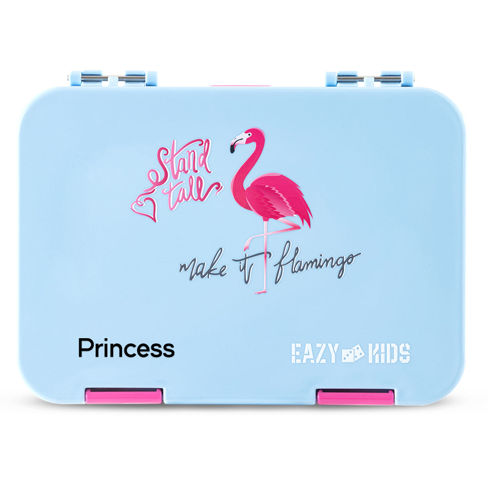 Eazy Kids Personalized 4 Compartment Bento Lunch Box ‚Äì Leakproof BPA Free Food Container for Kids,  Flamingo Aqua