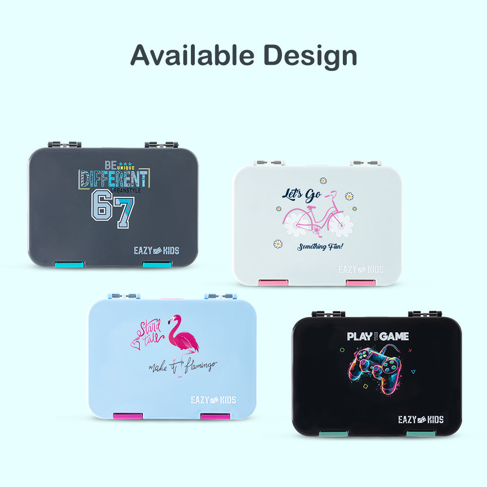 Eazy Kids Personalized 4 Compartment Bento Lunch Box ‚Äì Leakproof BPA Free Food Container for Kids,  Flamingo Aqua