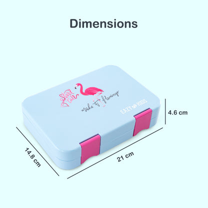 Eazy Kids Personalized 4 Compartment Bento Lunch Box ‚Äì Leakproof BPA Free Food Container for Kids,  Flamingo Aqua