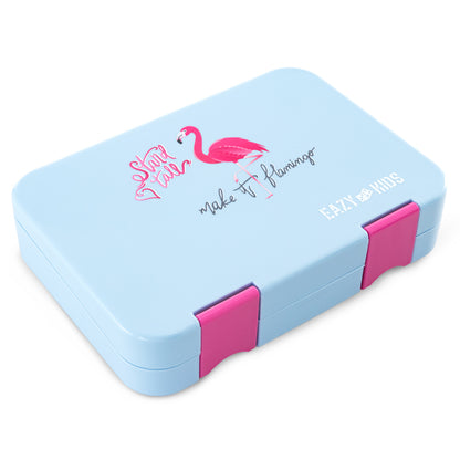 Eazy Kids Personalized 4 Compartment Bento Lunch Box ‚Äì Leakproof BPA Free Food Container for Kids,  Flamingo Aqua