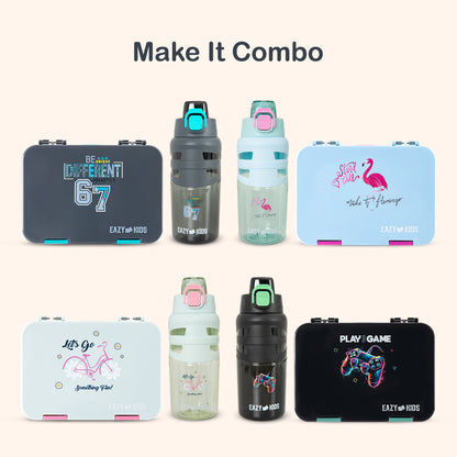 Eazy Kids 4 Compartment Bento Lunch Box – Leakproof BPA Free Food Container for Kids,Gamer Black