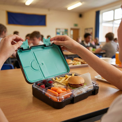 Eazy Kids 4 Compartment Bento Lunch Box – Leakproof BPA Free Food Container for Kids,Gamer Black