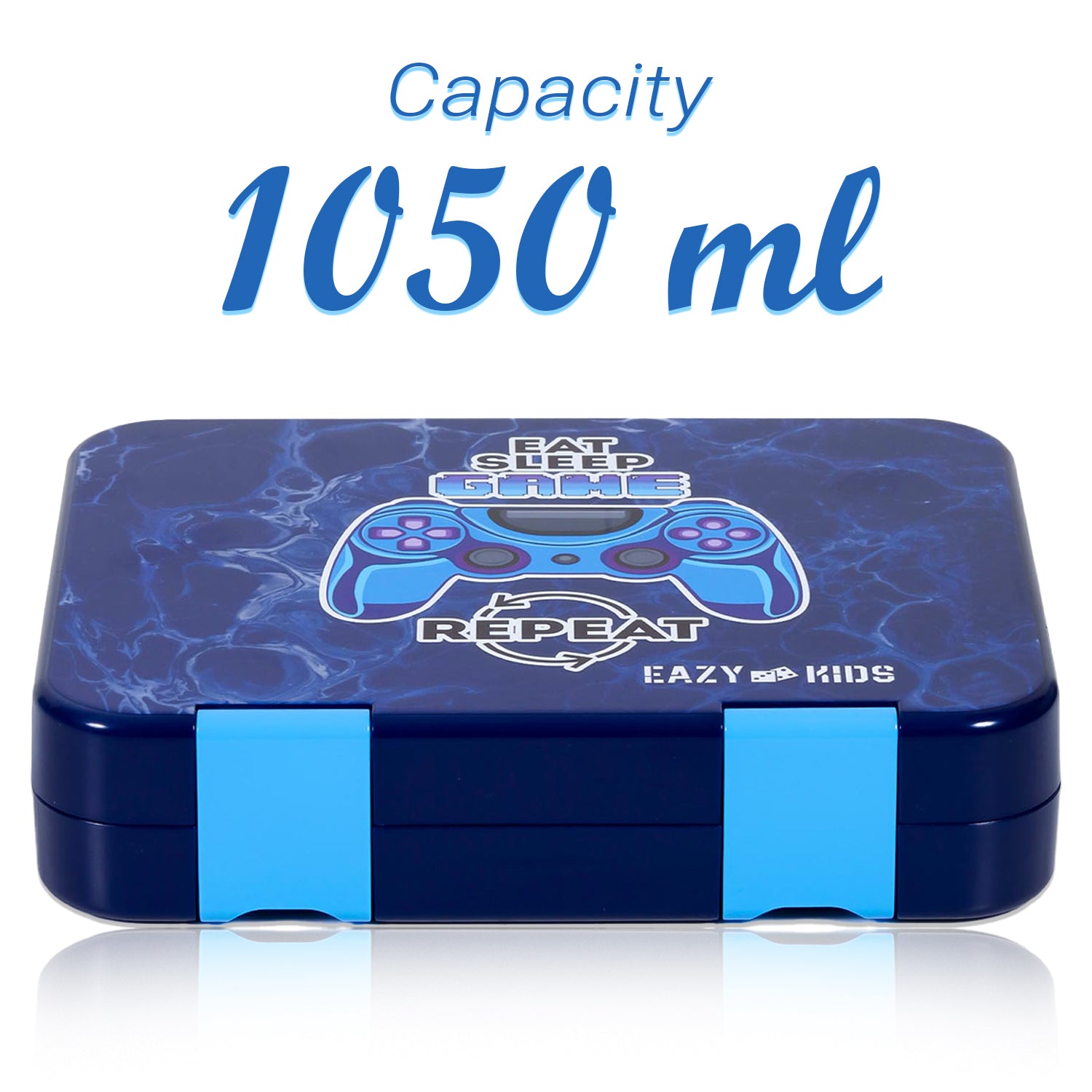 EAZY KIDS 5 & 4 Convertible Bento Lunch Box wt Sandwich Cutter Set - Eat Sleep Game